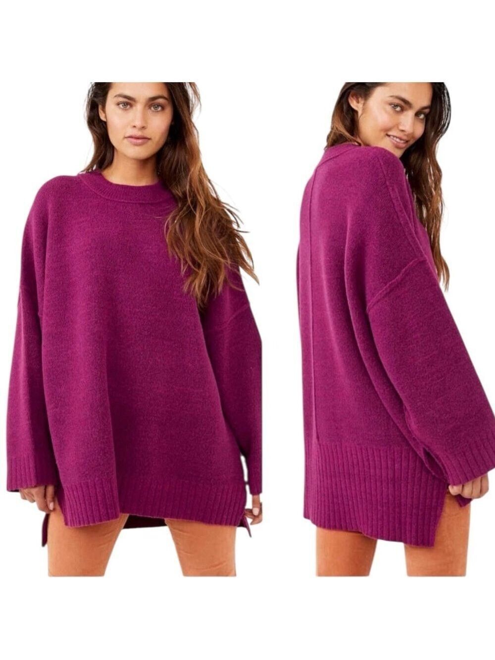 Free People Peaches Tunic Sweater NWT Plum Caspia Oversized Cozy Knit Size XS
